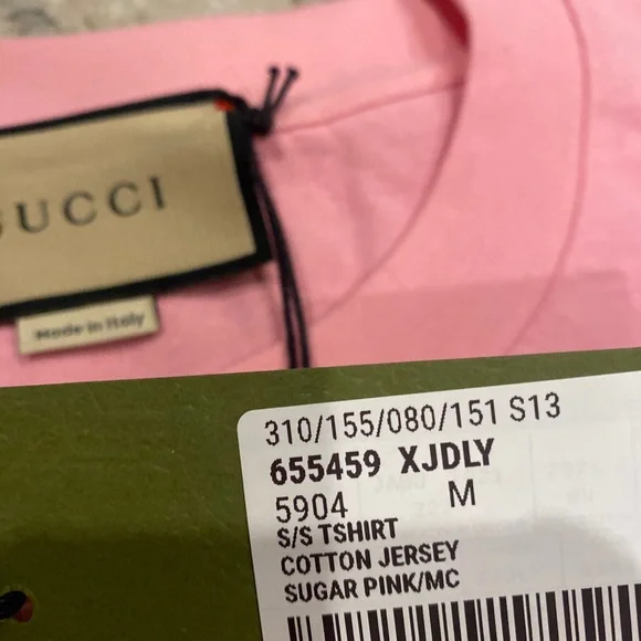 GUCCI Cotton Jersey Women T-Shirt Sugar Pink Size M 655459 5904